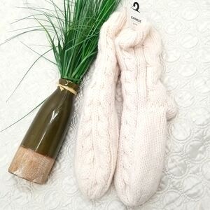 Express Cream Cable Knit Wool Blend Lined Slipper Socks